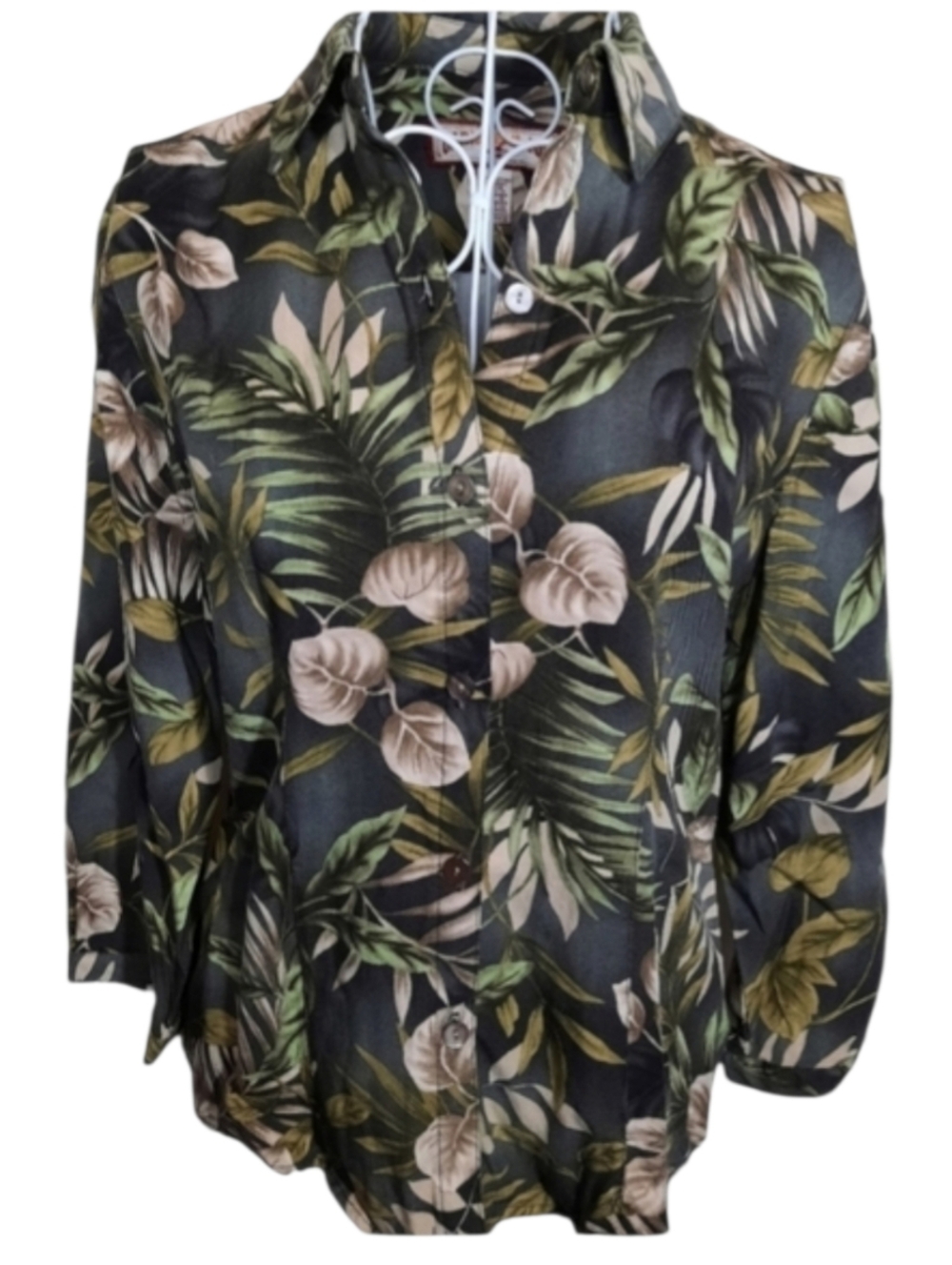 Caribbean Joe Palm Frond Fitted Button Down Top SZ SM